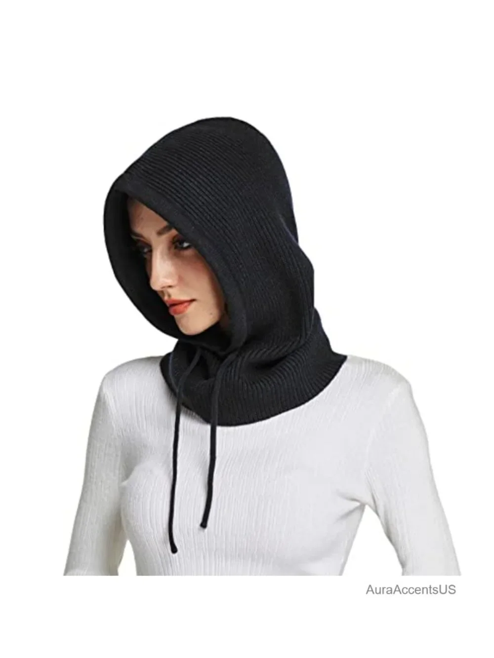 Winter Hat Hooded Scarf for Women Wool Blend Balaclava Ski Beanie